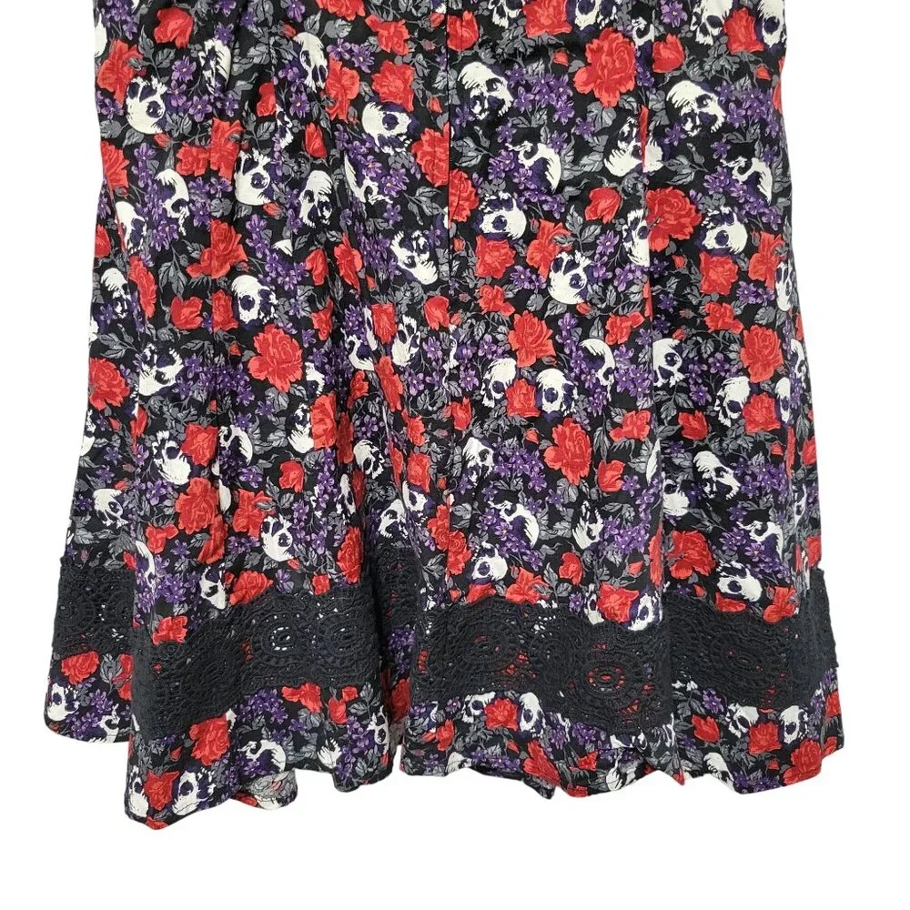 Hot Topic L 11 Dress Skull Floral Gothic Spooky Chic Floral Skater Flare Whimsy - Picture 8 of 11